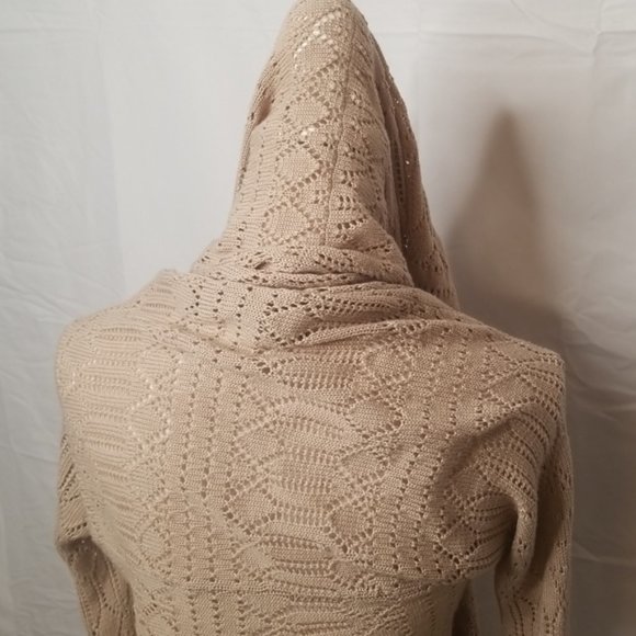 ⭐last CHANCE ⭐ Open front cardigan sweater crochet cascading 3/4 sleeve M tan - Picture 7 of 12